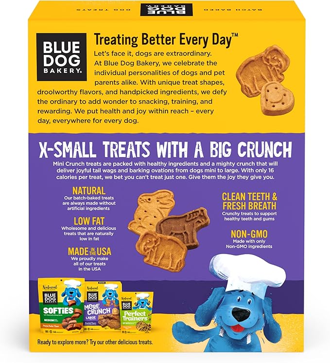 Blue Dog Bakery More Crunch Assorted Flavors, Dog Biscuits, Healthy Treats, All Natural, Bacon, Chicken, Cheese, Peanut Butter, 5 lb (Pack of 1)