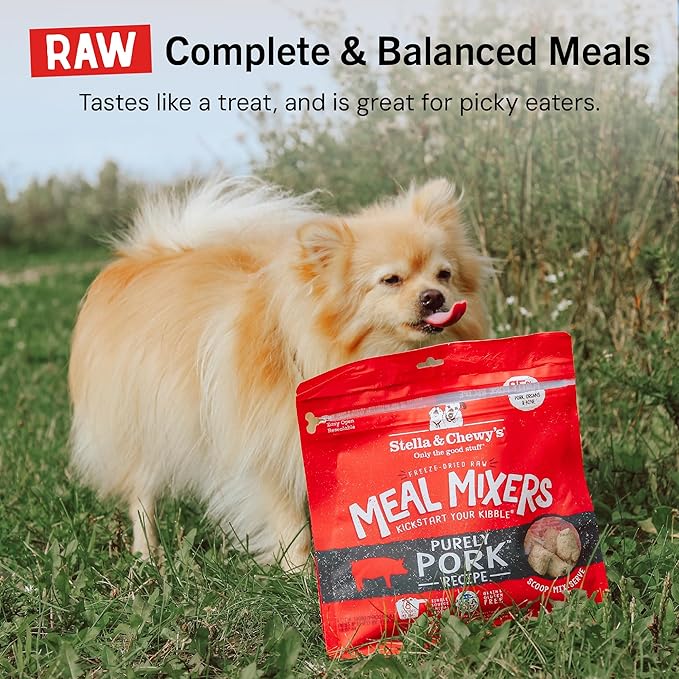 Stella & Chewy's Freeze-Dried Raw Pork Meal Mixers- Dog Food Topper and Mixer - Made with 95% Farm-Raised Pork, Organs & Bone - Perfect for Picky Eaters - Grain-Free - 18 oz
