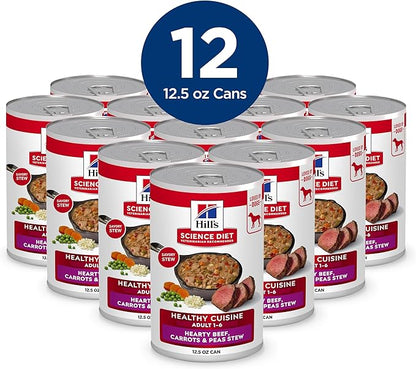 Hill's Science Diet Adult 1-6 Healthy Cuisine Wet Dog Food, Braised Beef, Carrots, & Peas Stew, 12.5 oz. Cans, 12-Pack