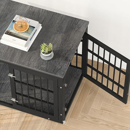 rehomerance 38 Inch Heavy Duty Dog Crate Furniture for Large and Medium Dogs, Decorative Pet House End Table, Wooden Cage Kennel Furniture Indoor, Gray