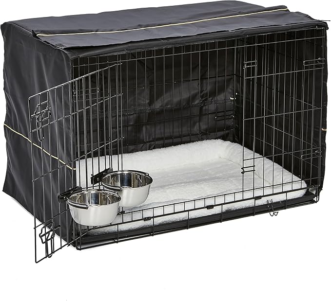 MidWest Homes for Pets Intermediate Double Door iCrate Starter Kit, 36-inch Dog Crate Bundle for Medium to Large Breeds, Includes Cage, Pet Bed, 2 Bowls and Privacy Cover