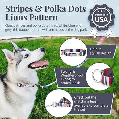 Lucky Love Dog - Adjustable Dog Collar with Easy Click Buckle for Medium Dogs, Durable, & Comfortable for Male & Female Dogs, Pet Collar for Puppies & Adult Ones - Linus, Medium