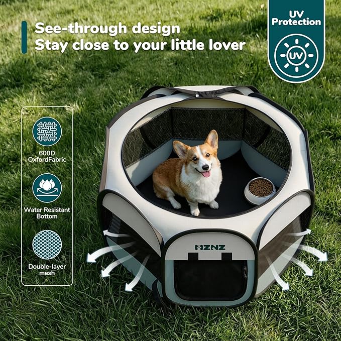 Dog Playpen, Portable Puppy Pet Crate Indoors for Small/Medium Dogs Cats Rabbits, Foldable Dog Cage Enclosure for Outdoor, Pop Up Dogs Tent Kennel with Carrying Case, Grey