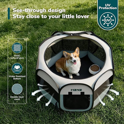 Dog Playpen, Portable Puppy Pet Crate Indoors for Small/Medium Dogs Cats Rabbits, Foldable Dog Cage Enclosure for Outdoor, Pop Up Dogs Tent Kennel with Carrying Case, Grey