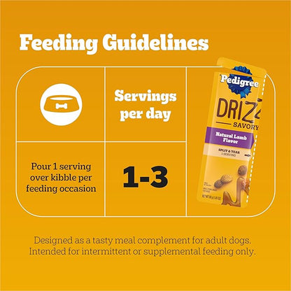 Pedigree Drizzlers for Dogs, Wet Dog Food Gravy Savory Sauce, Natural Lamb Flavor, 60g Dual-Serving Pouch (22 Count, 44 Servings Total)