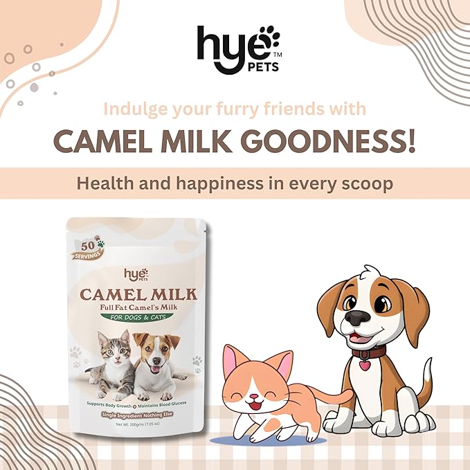 HYE Pets Full Fat Camel Milk Powder for Dogs & Cats, Support Body Growth and Maintain Blood Glucose, 7.05 Oz