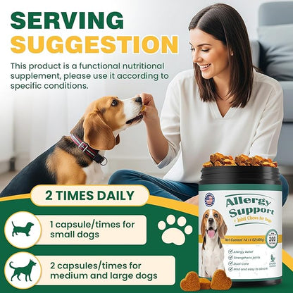 Dog Allergy Chews 400PCs with Turmeric, Digestive Enzymes Supports Seasonal Allergy Relief, Itchy Skin, Joint Health Anti-Itch Supplement for Allergic Dogs Aids Post-Surgery Recovery Senior Mobility
