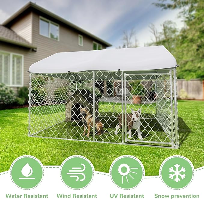 EUNHOO Dog Kennel for Outside, 7'L x 5.9'W x 5.05'H Large Dog Enclosures for Big Dogs, Dog Kennel Playpen with Roof, Metal Wire Dog Run