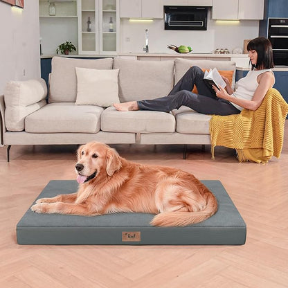 Comfort Dog Bed for Small Dogs & Cats, Waterproof Dog Crate Mat Orthopedic Egg Crate Foam with Washable Removable Cover, Gray