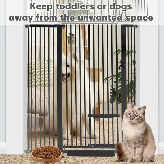 SHYUJAJIE 71 Inch Extra Tall Pet Gate with Small Cat Door, 29.55"-46.06" Adjustable Wide Dog Gate, Tall Cats Gates for Doorway, Stairs, House(Black)
