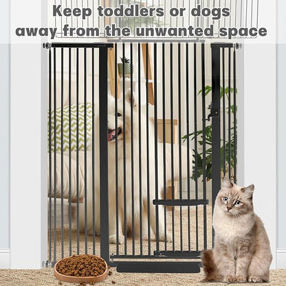 SHYUJAJIE 71 Inch Extra Tall Pet Gate with Small Cat Door, 29.55"-46.06" Adjustable Wide Dog Gate, Tall Cats Gates for Doorway, Stairs, House(Black)
