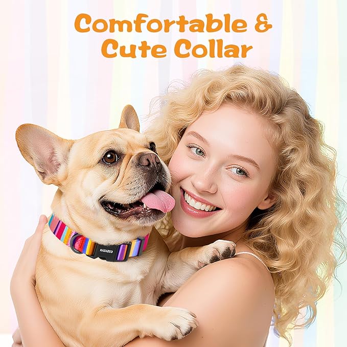 Kazazoo Dog Collar Cute and Soft Nylon Puppy Collar for Boy and Girl, Adjustable Dog Collars for Small Medium Dogs, Rainbow-S