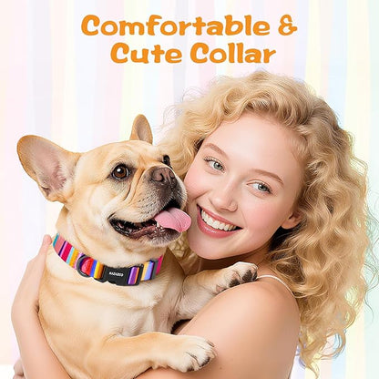 Kazazoo Dog Collar Cute and Soft Nylon Puppy Collar for Boy and Girl, Adjustable Dog Collars for Small Medium Dogs, Rainbow-XS