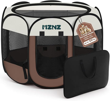 Dog Cat Playpen, Portable Puppy Pet Crate Indoor for Small Dogs Cats Rabbits, Foldable Dog Cage Enclosure for Outdoor, Pop Up Dogs Tent Kennel with Carrying Case, Brown