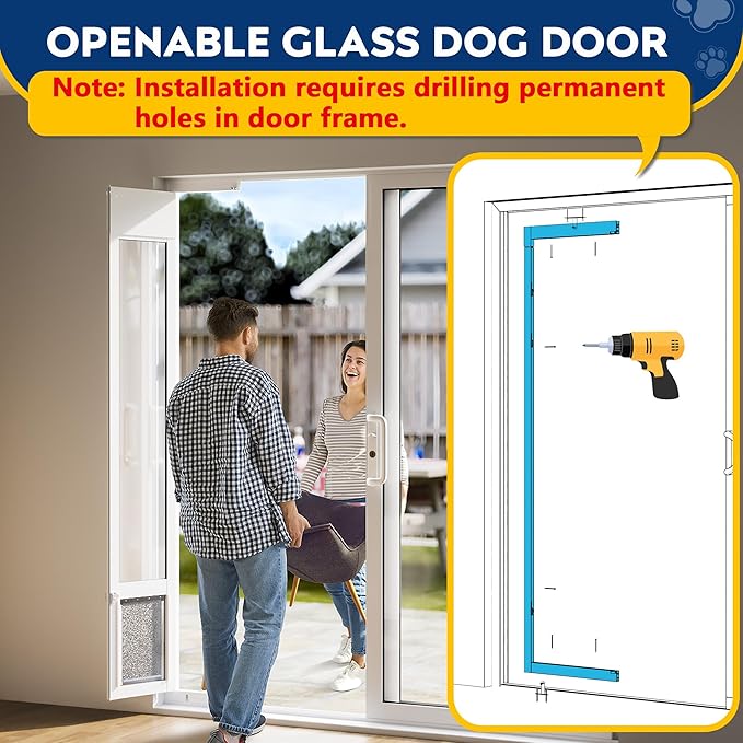 Medium Dog Door for Sliding Glass Doors, Adjustable Height 75 7/8" to 81", All-Metal Framed, Perfect for Medium Pets Up to 40 Pounds
