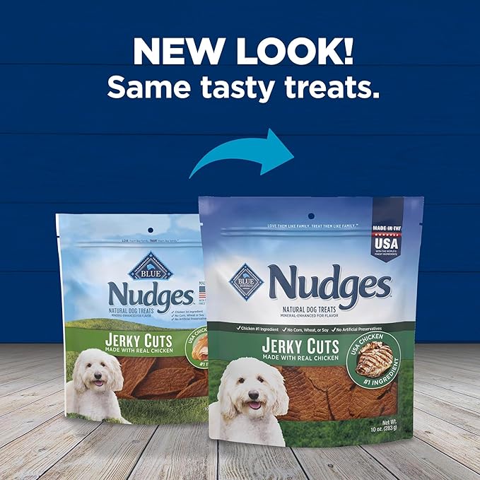 Blue Buffalo Nudges Jerky Cuts Dog Treats, Made in the USA with Natural Ingredients, Chicken, 10-oz Bag