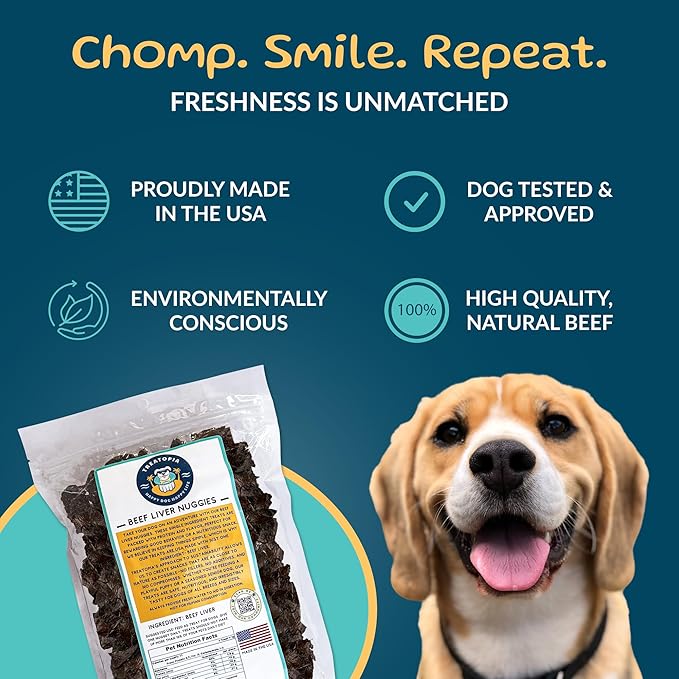 TREATOPIA Beef Liver Nuggies Dog Treats, 16 Ounce Bag - All-Natural, Sustainable, Healthy, High Protein, Hand-Trimmed, Slow-Roasted, Made in The USA, Nutritious, No Additives, No Fillers