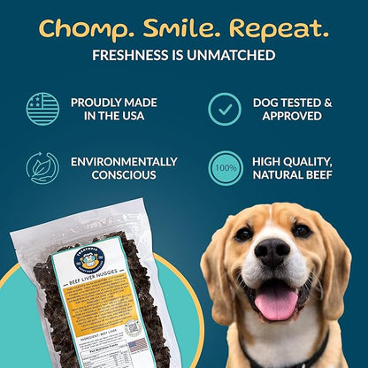 TREATOPIA Beef Liver Nuggies Dog Treats, 16 Ounce Bag - All-Natural, Sustainable, Healthy, High Protein, Hand-Trimmed, Slow-Roasted, Made in The USA, Nutritious, No Additives, No Fillers