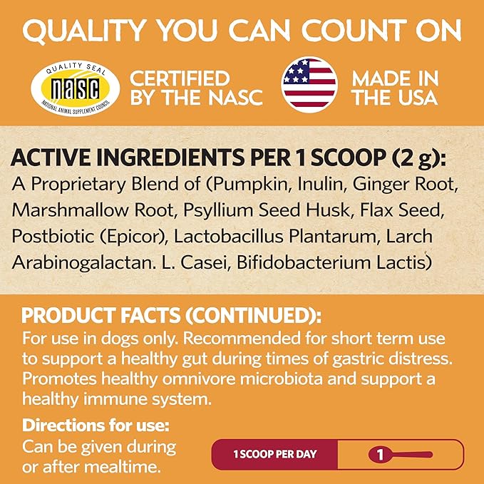 Pumpkin for Dogs with Probiotics, 7-Day Serving for Diet Changes & Upset Stomach, Smooth Move Probiotics for Dogs for Digestive Gut Health