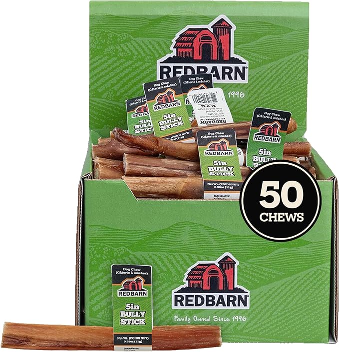 Redbarn Pet Products Straight 5" Bully Sticks - Long Lasting Dog Chew, All Natural Bully Bones (50-Count)