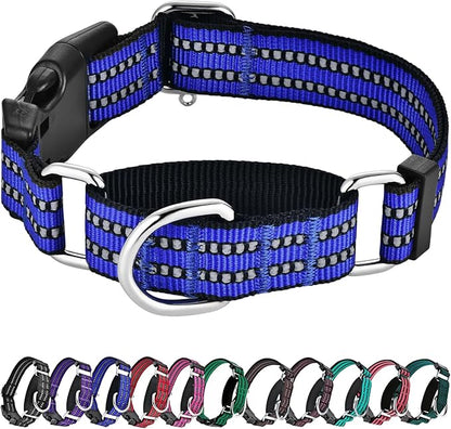 Hikiko Martingale Collar for Dogs Reflective Nylon Dog Collar with Quick Release Buckle Adjustable Training No Slip Dog Collar (X-Small, Blue)