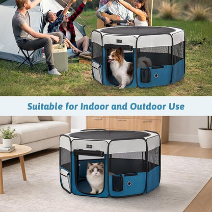 PETSFIT 29" Puppy Playpen with Removable Waterproof Mat & Zippered Roof | RV, Camping, Travel Dog Pen | Indoor/Outdoor Whelping & Cat Observation Space(29.5"x29.5"x16.5"H)