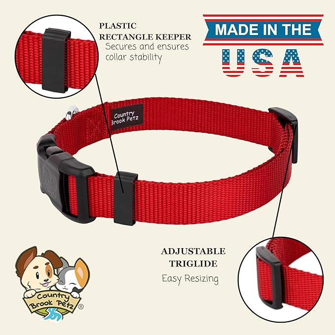 Country Brook Petz - Everyday Nylon Dog Collar for Large, Medium, and Small Dogs and Puppies - for Everyday Use in 10+ Warm Colors (3XS, 3/8 Inch Wide, Red)