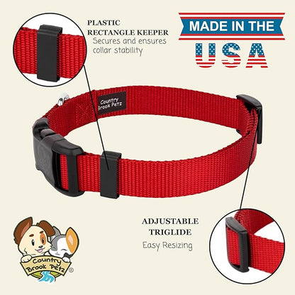 Country Brook Petz - Everyday Nylon Dog Collar for Large, Medium, and Small Dogs and Puppies - for Everyday Use in 10+ Warm Colors (3XS, 3/8 Inch Wide, Red)