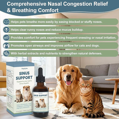 Nasal Health Support Drops for Cats & Dogs, Pet Sinus & Respiratory Comfort Supplement, Helps Maintain Clear Breathing, Supports Seasonal Wellness & Immune Function
