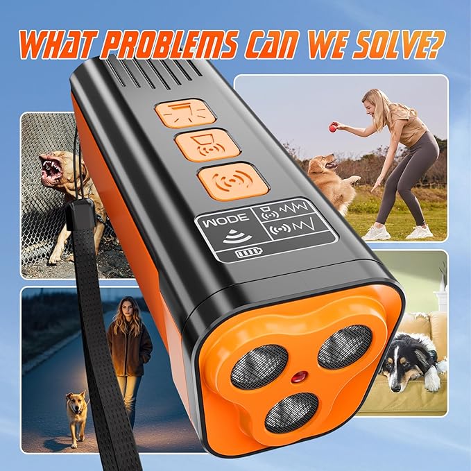 Dog Bark Deterrent Device, 3X Anti Barking Device for Dogs, 4 Training Modes 50 FT Range Indoors Outdoors Behavior Correct Safe Rechargeable Compact Bark Control for Dogs with Flashlight