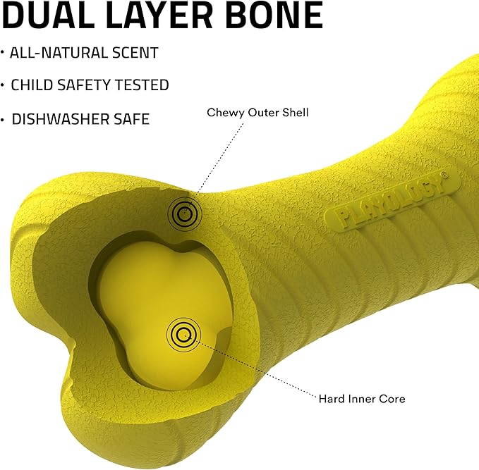 Playology Dog Toys | Dual Layer Bone Durable Chew Toy Bone for Dogs | Medium Chicken Scented Toy - Easy to Clean and Made from Non Toxic Materials