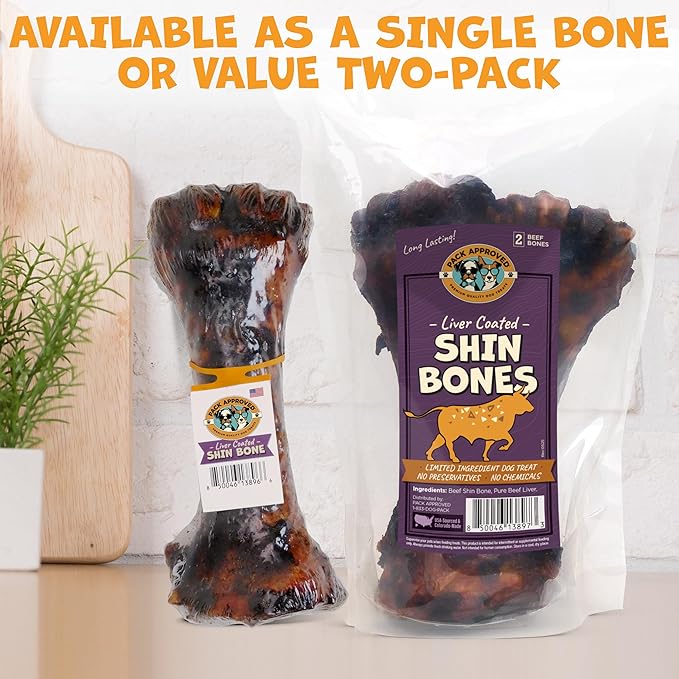 Pack Approved Beef Shin Bones for Dogs - Liver Coated Long Lasting Dog Chews for Aggressive Chewers - Rawhide-Free Big Bones for Large Dogs - Healthy Large Dog Bone (1 Pack)
