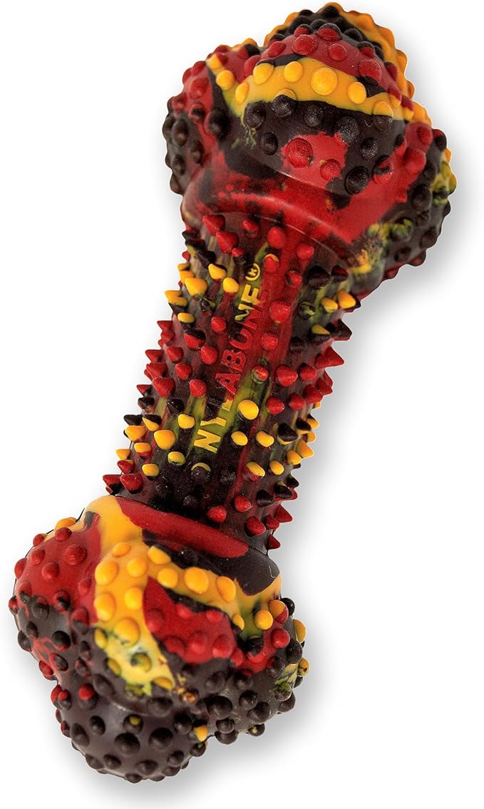 Nylabone Double Action Bone Strong Chew Toy for Dogs, Rubber Dog Toys for Moderate & Aggressive Chewers, Bacon Cheeseburger, Medium - Up to 35 lbs, 1 Count