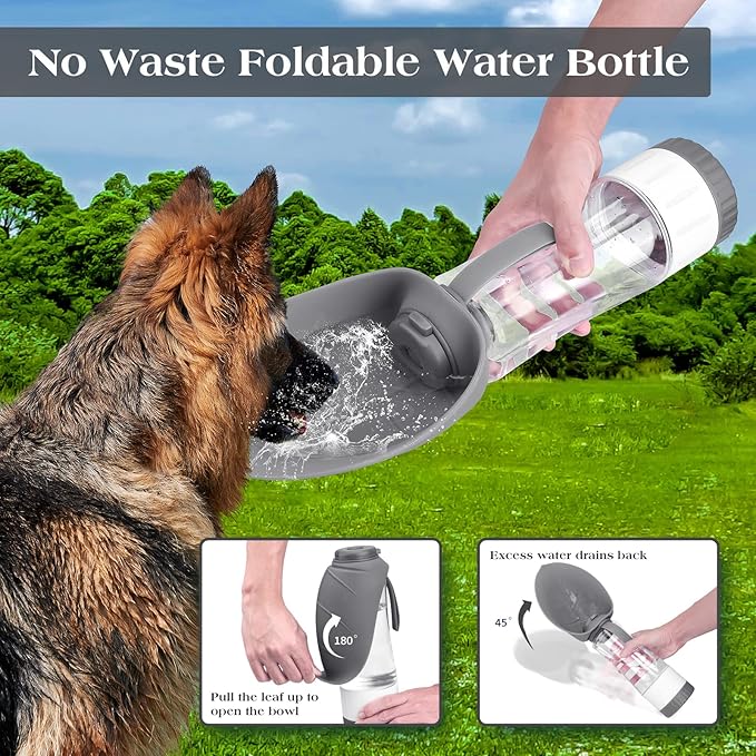 TIOVERY Dog Water Bottle Dispenser for Walking, Pet Water Feeder Container Portable with Drinking Cup Bowl Outdoor Hiking, Travel Large Grey