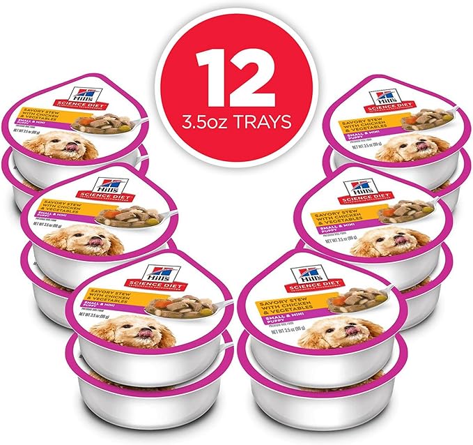Hill's Science Diet Puppy Small & Mini Wet Dog Food, Chicken & Vegetables, 3.5 oz. Trays, 12-Pack
