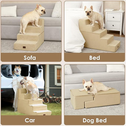 EHEYCIGA Dog Stairs for Small Dogs 13.5" H, 3-Step Dog Steps for Couch Sofa and Chair, Pet Steps for Medium Cats, Non-Slip Balanced Pet Ramp Indoor, Graige