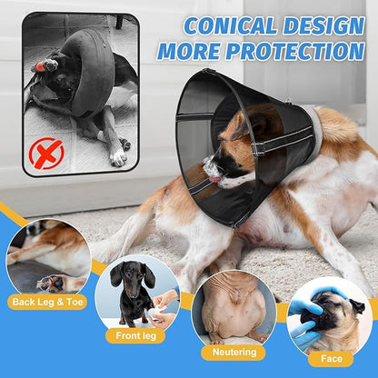 Dog Cone Collar to Stop Licking: Soft Mesh Recovery Collar After Surgery with Detachable Pad, Elizabeth Cone Alternative for Large Medium, Small Dogs, Normal Eating and Drinking (XS, Black Mesh)
