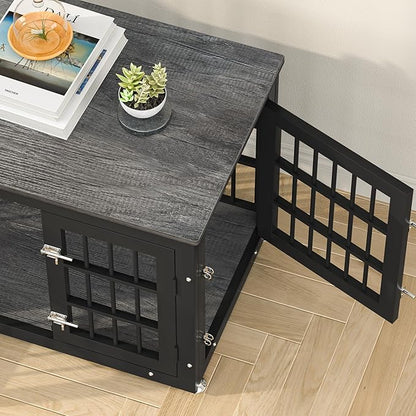 rehomerance 26 Inch Heavy Duty Dog Crate Furniture for Small Dogs, Decorative Pet House End Table, Wooden Cage Kennel Furniture Indoor, Gray