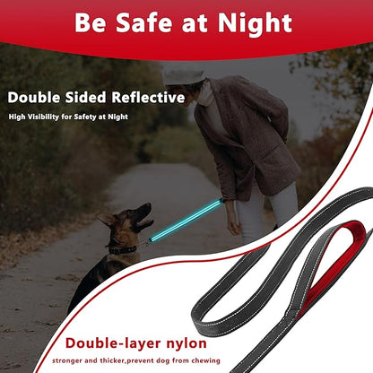 Dog Leash 6.5ft Long, Double Handle Dog Leash for Safety Control Training, Heavy Duty Dog Leads with Traffic Padded Handles, Reflective Leashes for Small Medium Large Dogs(6.5ft, Black Red)
