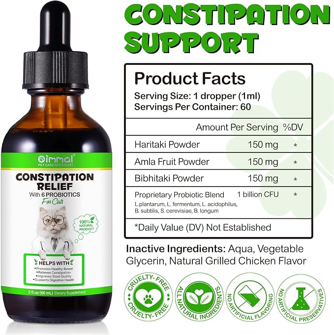 VOSIFSDIY Cat Constipation Relief, Liquid Drops Supports Laxative Relief, Cat Herbal Supplements, Stool Softener Laxative Constipation Relief, Chicken Flavour- 60ml / 2 fl.oz