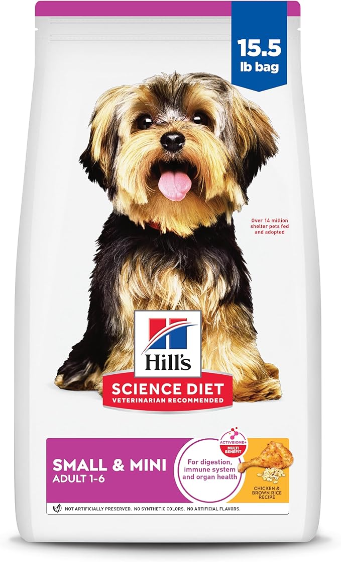 Hill's Science Diet Adult 1-6 Small & Mini Dry Dog Food, Chicken & Brown Rice, 15.5 lb. Bag