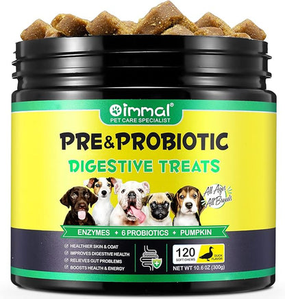Probiotics for Dogs - Pre & Probiotic Digestive Treats for Dog, Support Gut Health, Seasonal Allergies, Itchy Ears, Dog Supplement Soft Chews, Immune Function Support for Dogs - 120pc/Duck Flavor