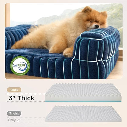 Bedsure ComfyFleece™ Orthopedic Dog Bed for Small Dogs, Waterproof Memory Foam Small Pet Beds with Sides, Non-Slip Bottom and Egg-Crate Foam Medium Dog Couch Sofa with Washable Corduroy Cover, Blue
