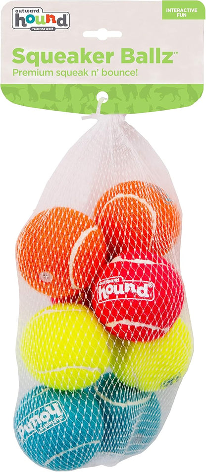 Outward Hound Squeaker Ballz – Squeaky Tennis Balls for Dogs Under 25 lbs, Interactive Dog Toy for Fetch & Training, Small (2"), 8‑Pack