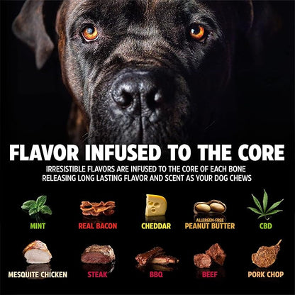 Pet Qwerks Original BarkBone - Nylon Dog Bone for Aggressive Chewers - Bacon Flavor - 7.75" (Pack of 3)