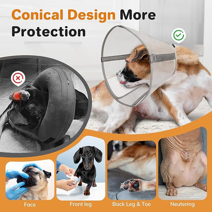 Breathable Mesh Dog Cone Collar for Surgery, Soft Elizabethan Recovery Alternative to Stop Licking,Pet Neck Collar for Large Medium Small Breeds(Light Grey,3)