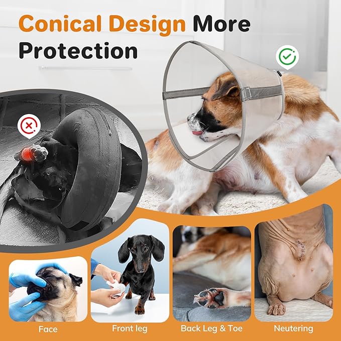 Breathable Mesh Dog Cone Collar for Surgery, Soft Elizabethan Recovery Alternative to Stop Licking,Pet Neck Collar for Large Medium Small Breeds(Light Grey,6)