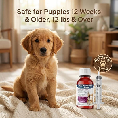 Liquid Dog Dewormer for Dogs & Puppies, Formula 7 Pyrantel Pamoate and Praziquantel, Removes Tapeworm, Roundworm & Hookworm, Broad Spectrum with 3ml Dosing Syringe (100ml)