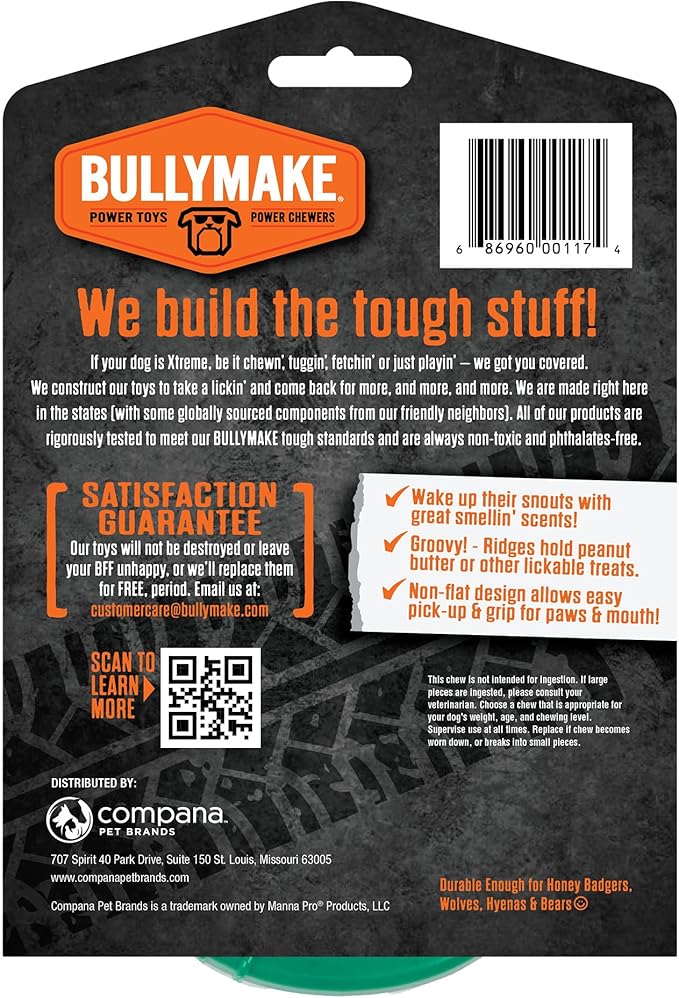 BULLYMAKE Green Tough Chew Horseshoe Toy for Dogs, Durable Nylon Dog Toys for Aggressive Chewers, Dental Stimulating, Tough Chewers, Boredom Busting, Made in USA