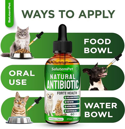 Dog Antibiotics Forte Health | Antibiotics for Cats | Herbal Supplement for All Breeds | for Easy Breathing | Digestion and Urination | Skin & Coat | Chicken Flavor | 2 Oz